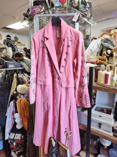 Aratta The Heart of SPRING Cotton Button-Down Floral Coat PINK Sz SMALL