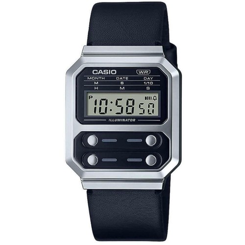 Casio Vintage Quartz Black Strap Silver Case Unisex Watch A100WEL-1AEF RRP £49