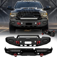 Front Rear Bumper w/Winch Plate LED Light 2019-2022 Fits For Dodge Ram 2500 3500