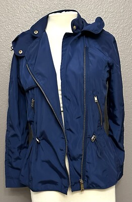 Zara Womens Hooded Jacket with Pockets Adjustable Waist Gold Zipper Size M