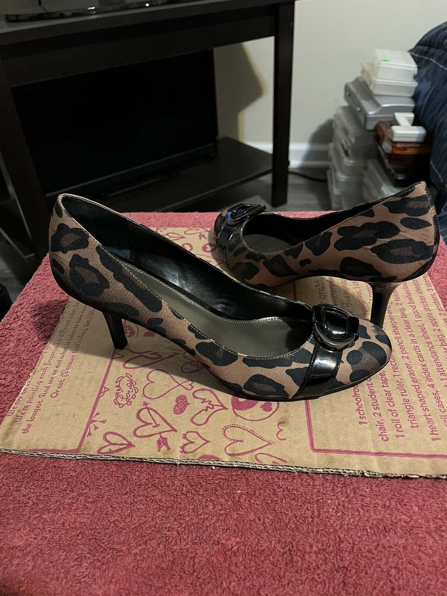 Alfani Womens Size Leopard Print Fabric Leather Pumps Heels Shoes