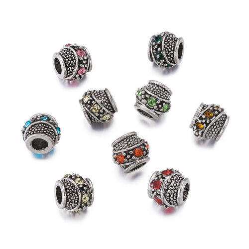 50 Stck. Tibetische Legierung Strass Europäische Perlen Großes Loch Fass Charms 10 ~ 11x9mm - Bild 4 von 10
