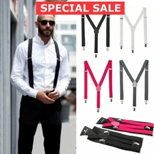 Men's Adjustable Suspenders Elastic Y-Shaped Braces Clips Pants Brace Solid New