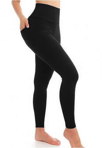 Ladies High Waist Cotton Elastane Stretch Leggings Sizes 8 - 30 Black Navy Yoga - Image 3 of 3