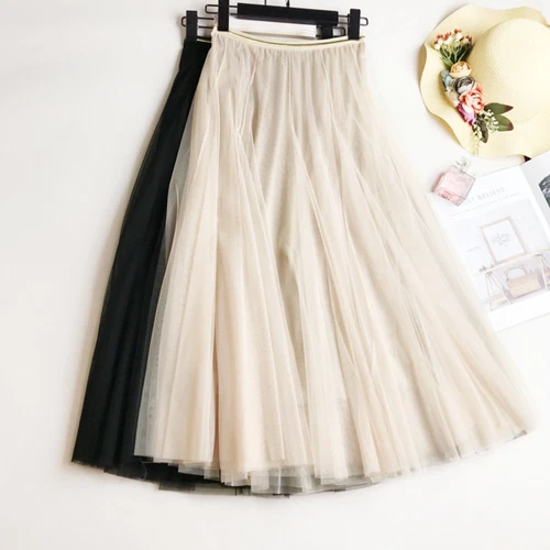 Women Casual Mesh Lace Tutu Skirts Midi Tulle A-line Slim Elastic Swing - Picture 9 of 15