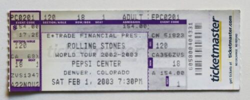 Billet concert ticket stub THE ROLLING STONES USA 01/02/2003 Denver Pepsi Center - Afbeelding 1 van 2