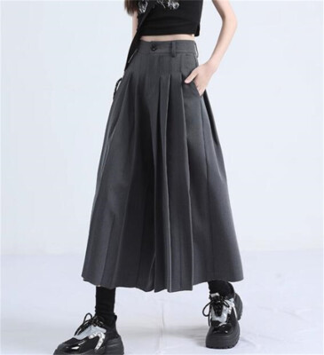 women Japanese Style Wide-Leg Culottes Pants Pleated wide-leg pants
