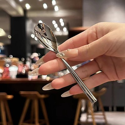 Stainless Steel Round Spoon Net Red Golden Dinner Long Handle Stirring Desse#lk