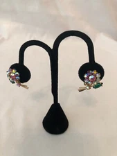 Vintage Rhinestone Flower Clip-Ons Fashion Earrings Women's Jewelry