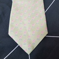 Vintage 90s Pink Flamingo Silk Tie Neon Green Funny Novelty Animal Made in USA