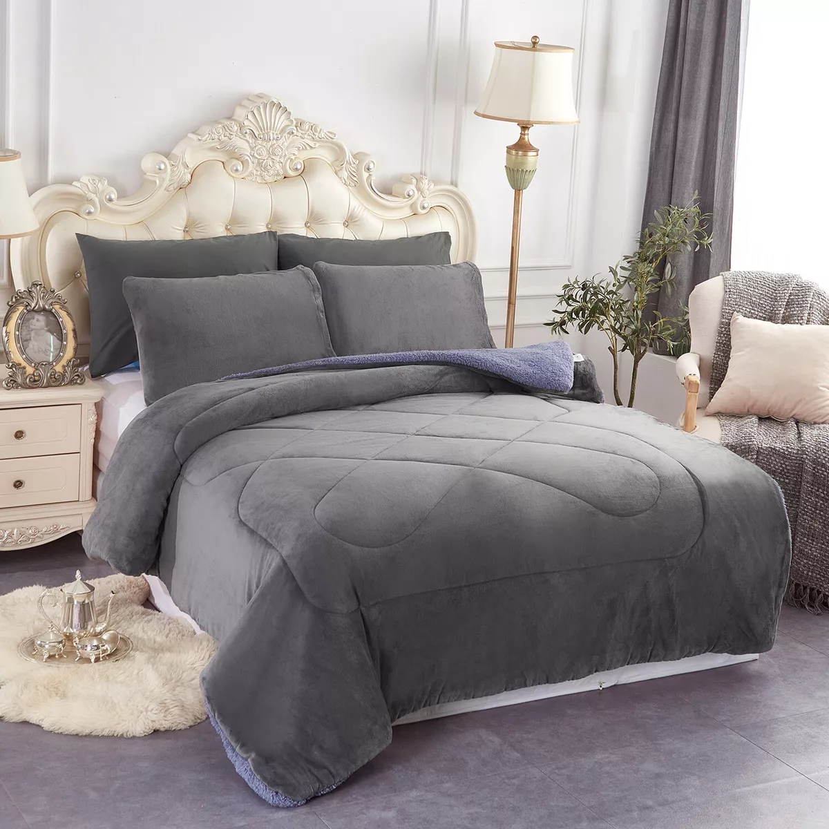 3 Pieces Winter Micromink Sherpa Comforter Set Queen / King / Cal