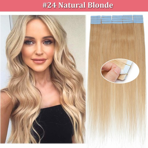 Invisible Tape In 100% Real Remy Human Hair Extensions Skin Weft Full Head 40PCS - Picture 33 of 48