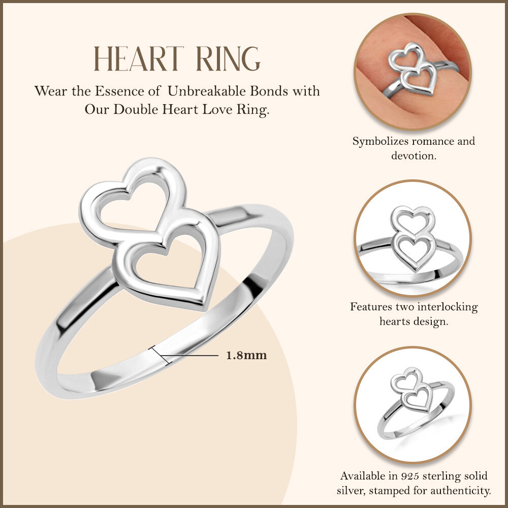 925 Sterling Silver Double Heart Love Ring | eBay