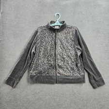 Onque Casuals Women Sweatshirt XL Gray Animal Print Sequin Long Sleeve READ