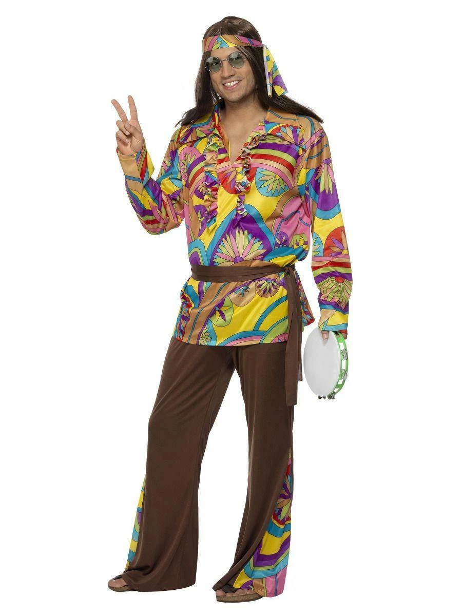 Adult Psychedelic Hippie Man Fancy Dress Party Costume