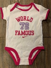 NWT Girls Nike Adorable White/Dark Pink "World Famous" One Piece Outfit 6/9 Mos.