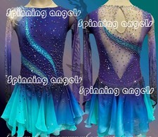 Ice Skating Adult Figure skating Dress Gymnastics Costume handmade blue dyeing