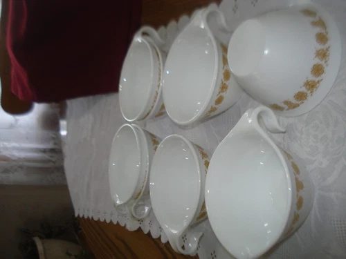 Corelle Butterfly Gold Tea/Coffee Cups Set Of 7 + 1 Creamer Vintage Corning Ware