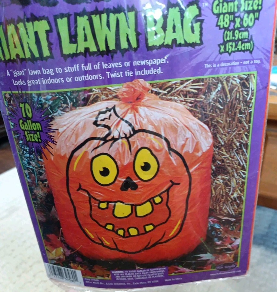 Vintage Fun World Halloween Giant Jack O Lantern Pumpkin Leaf Bag 48