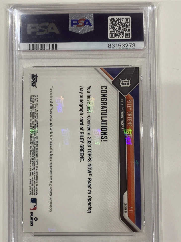 2023 Topps Now Road to Opening Day Riley Greene Red RC Auto 2/10 PSA 9 #A11 - Image 2 of 4