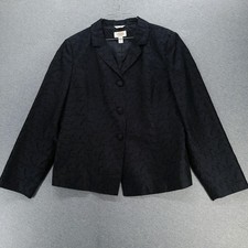 Talbots Blazer Womens 12 Black Pure Silk Jacquard Floral Lined Suit Jacket