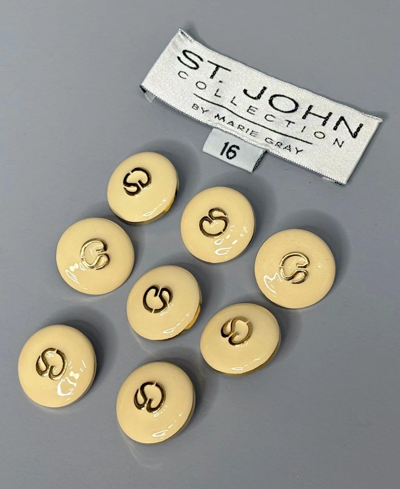 ST JOHN By Marie Gray Knits Cream Enamel & Gold Logo Replacement Buttons 8 Pcs - Image 3 of 4