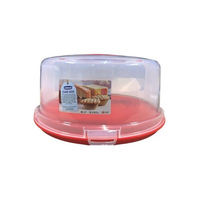 Whitefurze 30cm Runde Kunststoff Kuchenbox Rot/Klar Luftdicht Verschluss Clip & Griff