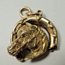 Antique Rolled Gold Horse Head Horseshoe Fob Charm