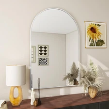 24x36 Arch Bathroom Mirror, Wall Mounted Vanity Metal Frame Mirror for Bedroo...