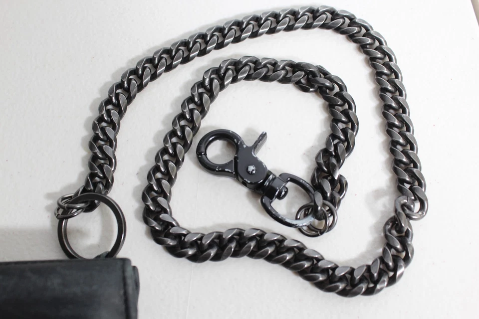 Cartera Harley Davidson negra doble pliegue o doble pliegue de cuero con cadena Foto 2 de 4