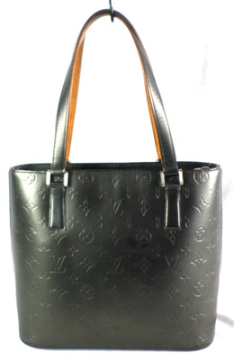 Louis Vuitton Stockton Matte Noir Black Vernis Monogram Leather Shoulder Bag VG
