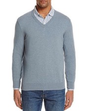 The Mens Store Cotton V Neck Sweater in Light Heather Blue Size L