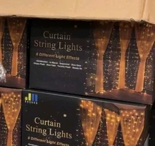 JMEXSUSS Remote Control Christmas Curtain Lights Plug in, 300 LED Window Curtain