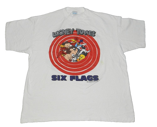 Vintage 1990s Looney Tunes Six Flags T-shirt Size XXL Men's White/Multi-Color