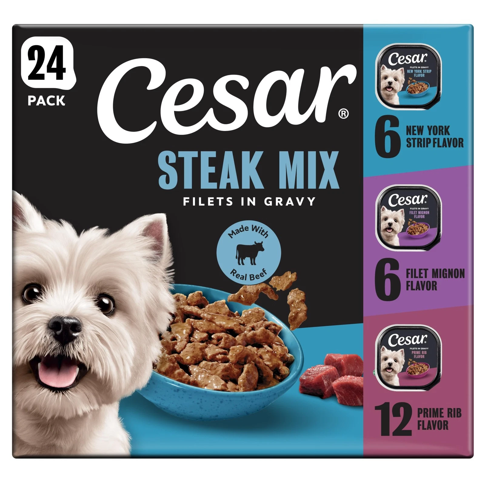 Cesar Filets in Gravy Adult Wet Dog Food Variety Pack, 24 Count (Pack of 1)