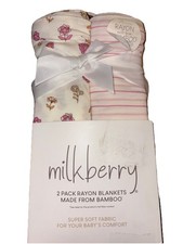 Milkberry Baby Blanket 2-Pack Bamboo Rayon Super Soft Pink Stripe Floral
