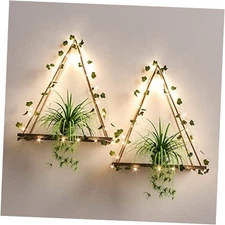  Artificial Ivy LED-Strip Wall Hanging Shelves Set of 2, Macrame Shelf Ivya*2