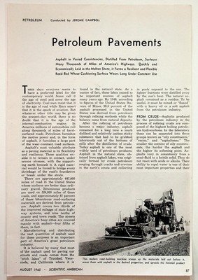 1945 Scientific American Petroleum Pavements Asphalt Road Construction Article