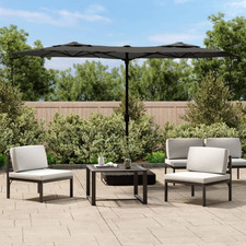 Double-Head Garden Parasol 316x145cm Anthracite Polyester LEDs Sandbag Base Pole