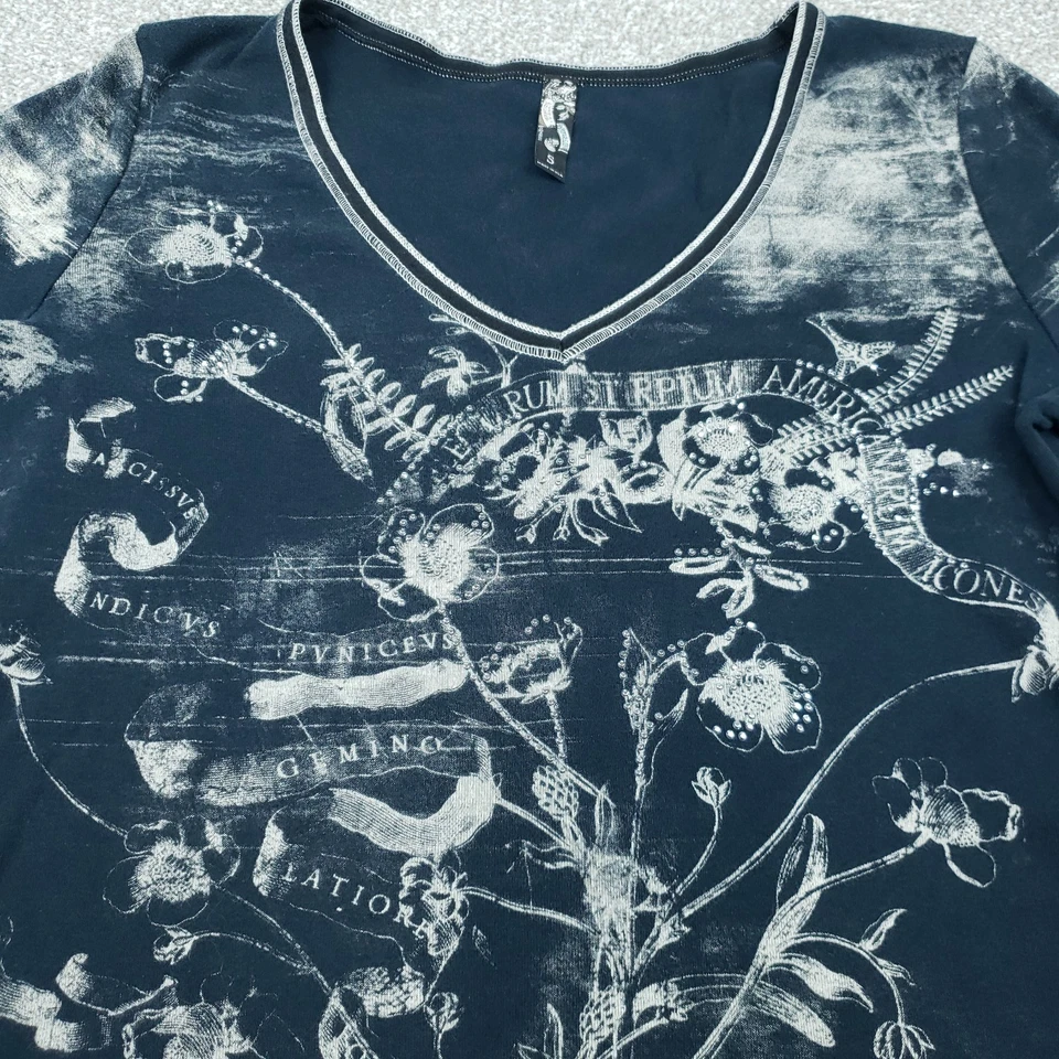 Camisa Top Y2K Negra Cuello en V Estampado Gráfico Gemas Gótico Emo Para Mujer Talla Pequeña Foto 3 de 4