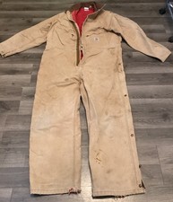 Vtg Carhartt Coveralls Insulated Men s Tan Red Lined USA See Details For Size