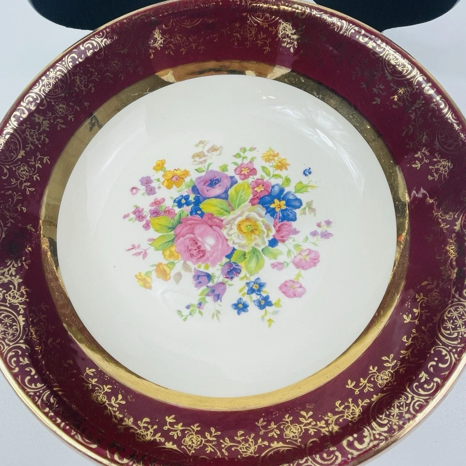"Cuenco redondo floral Century By Salem oro 23 quilates EE. UU. vintage 8,5""" Foto 4 de 4
