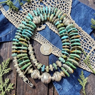 Sterling NAVAJO Pearl 8 to 16mm Graduated Turquoise Bead Necklace VTG Silver 21"