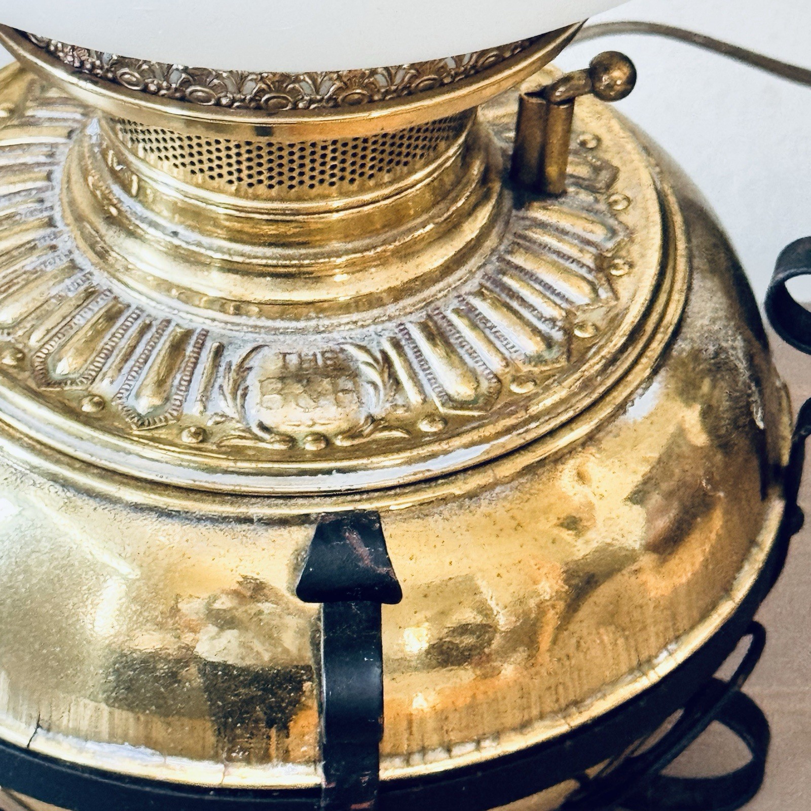 1800s THE B&H Electrified Brass/Iron Scroll GWTW Oil Lamp Bradley Hubbard 15”