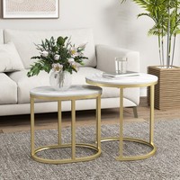 Homcom Couchtisch Rund 2Er Set Stapelbarer Beistelltisch Mit Stahlrahmen Weiß
