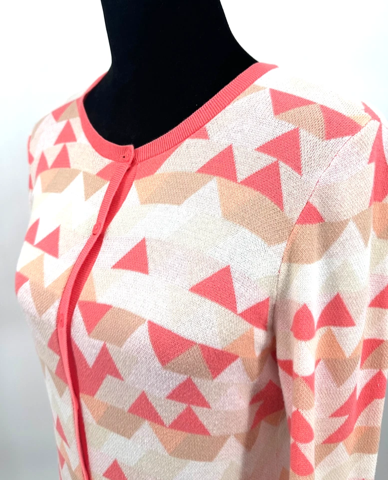 Halogen Womens V-Neck Cardigan Sweater Medium Orange Geometric Print Cotton Knit - Image 4 of 4
