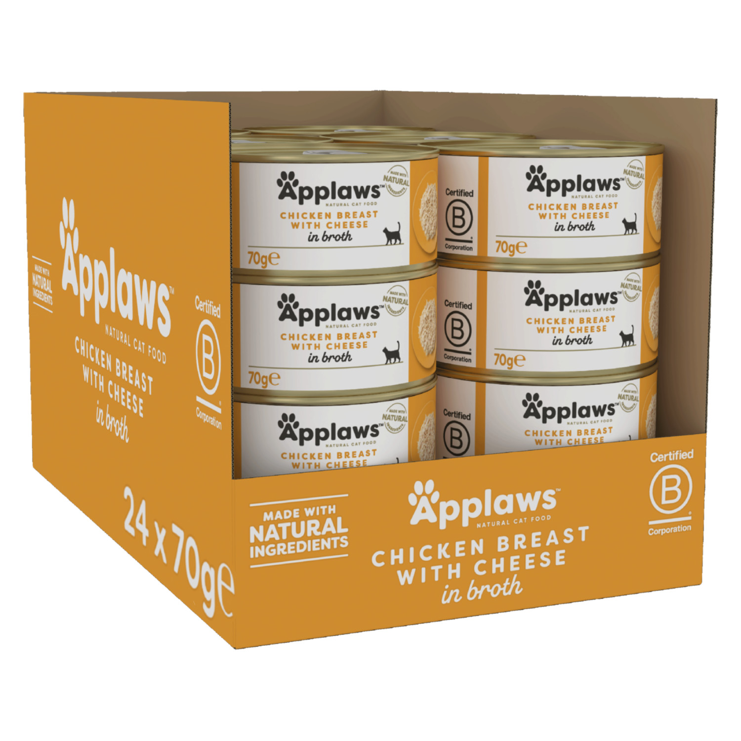 24 x 70g Applaws Natural Adult Cat Food Tins Chicken Breast with Cheese in Broth