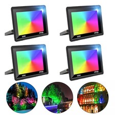 4x LED Flood Lights Colour Changing RGB Floodlight Outdoor Security Garden Lamp