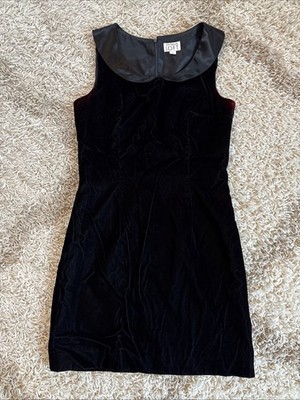 VTG Ann Taylor Black Classic Velvet Collared Sleeveless Dress Sz 6