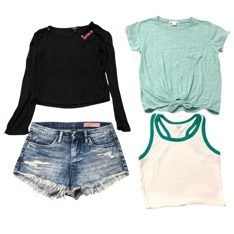 [BLANKNYC] Clothing Bundle Girls 10 Kids Multi Distressed Denim Shorts Tops 4pc